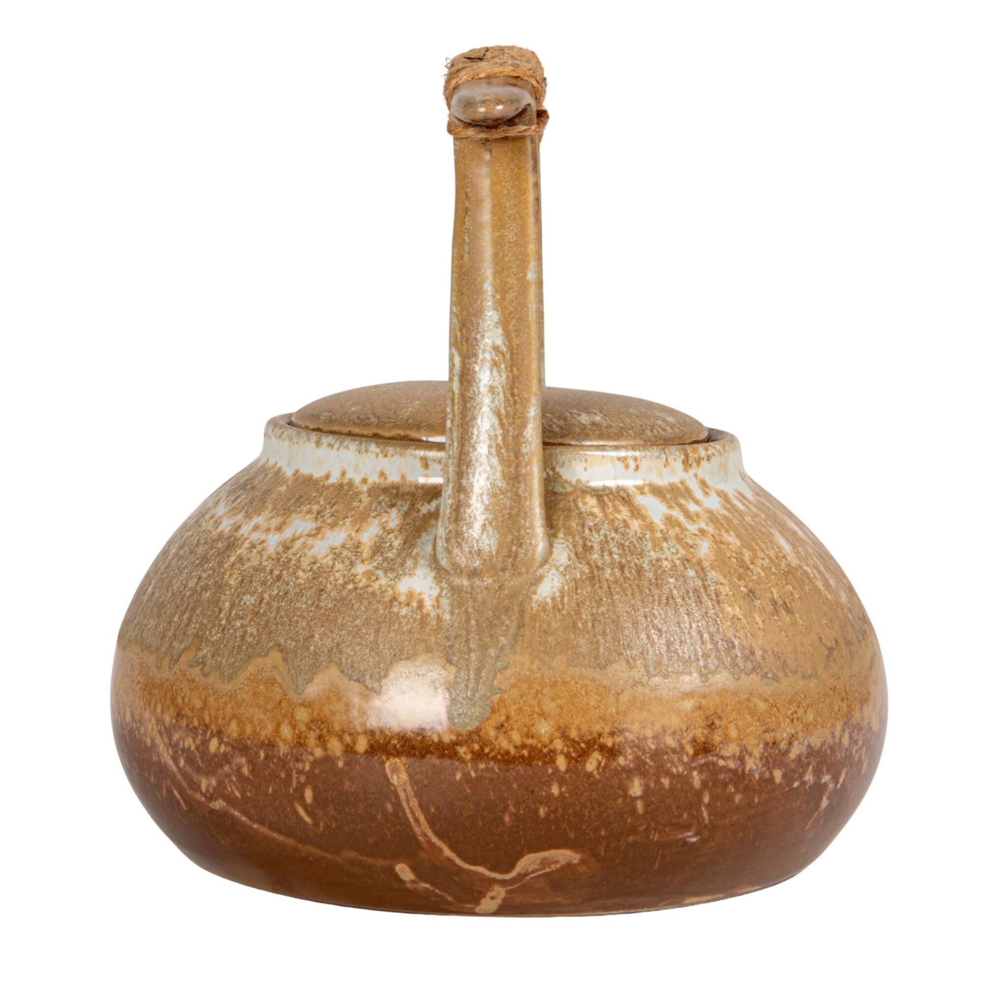 Hello Honey 1.5-Quart Stoneware Teapot with Jute Wrapped Handle with Reactive Glaze, Green